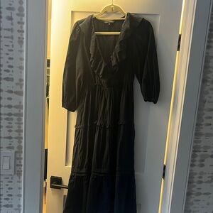 Tara Jarmon Navy Tiered Ruffled Midi Dress